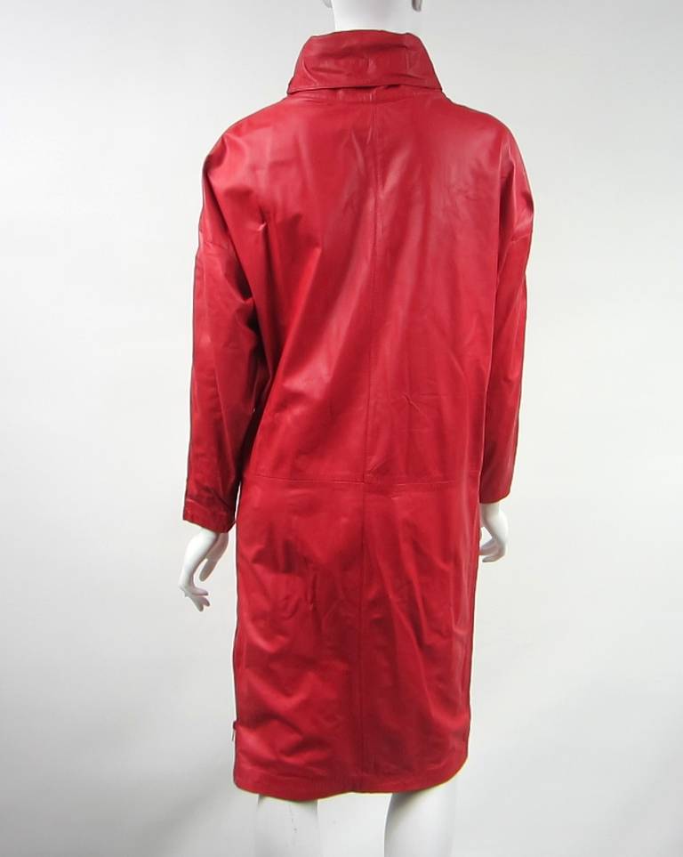 Vintage 1980s Michael Hoban for North Beach Red Zippered Leather Dress For Sale 2
