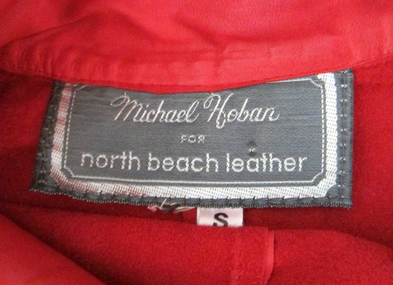 Vintage 1980s Michael Hoban for North Beach Red Zippered Leather Dress For Sale 3