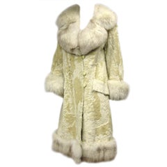 Cream colored Vintage Broadtail Lamb and Fox Coat 1970s 