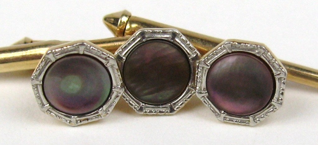 Gold and Mother of Pearl Cuff link & Shirt Stud Set 1930s  1