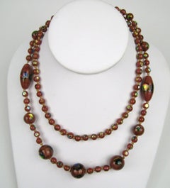 Lampwork Glass Iridescent Foiled Beaded Necklace 1930s
