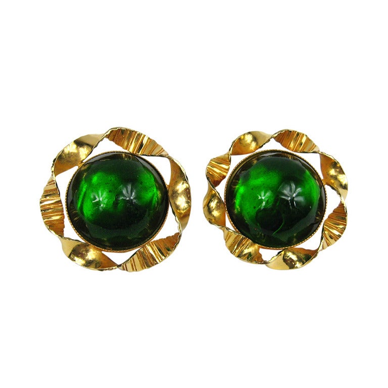  Philippe ferrandis Glass Cabochon Earrings 1990s Made in France 