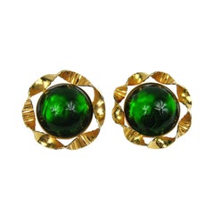 Vintage Philippe ferrandis Glass Cabochon Earrings 1990s Made in France