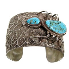 Retro  Sterling Silver Turquoise Spider Cuff Bracelet