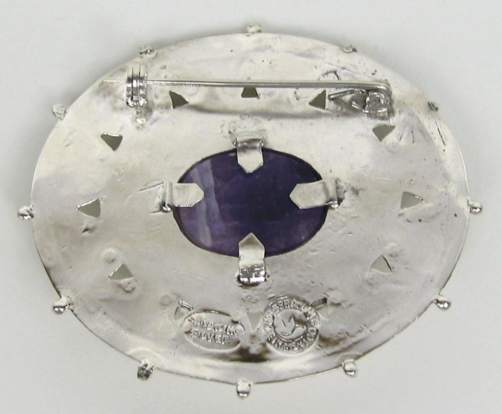 Cabochon 1940s William Spratling Amethyst Sterling Silver Pin Brooch For Sale