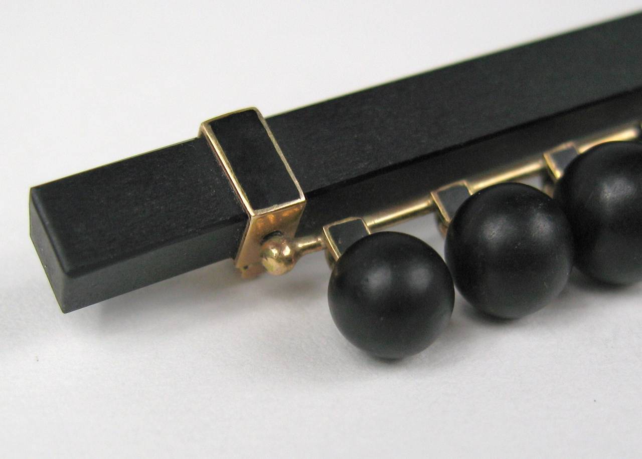 Women's 1860's 14K Gold Victorian Whitby Jet Brooch Bar Pin MCNY For Sale