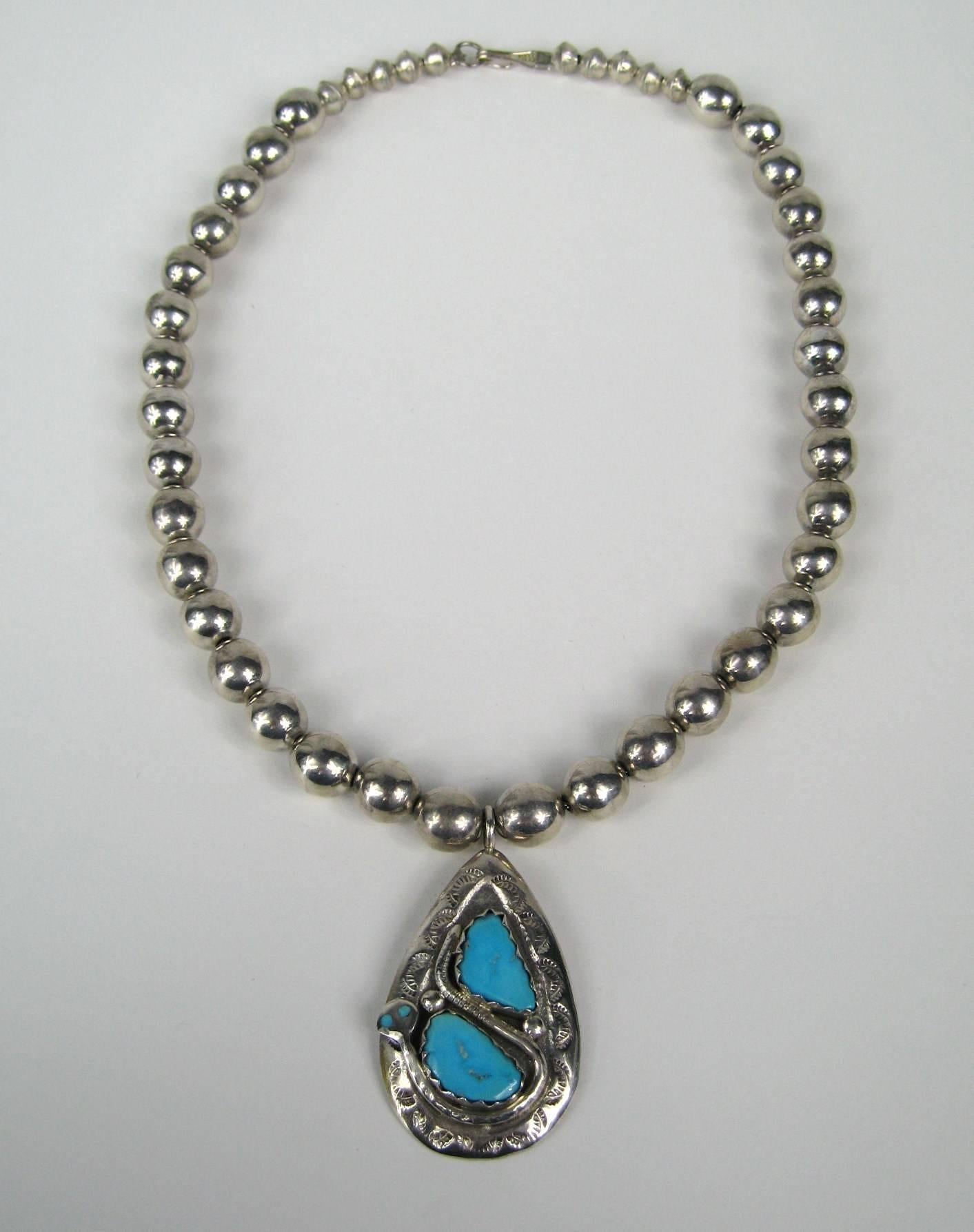 Details about   Turquoise  & Sterling Silver Pendant & Sterling Box Chain Necklace15 3/4" Zuni 
