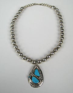 Effie C Zuni Sterling Silver Native American Pendant Necklace Turquoise