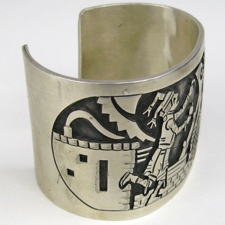 Another stunning sterling silver bracelet. Measures 1.75 in wide. Will  fit a 6.25 to 7 inch wrist nicely. You can squeeze to make it a bit smaller or larger.This is out of a massive collection of Hopi, Zuni, Navajo, Southwestern, sterling silver,