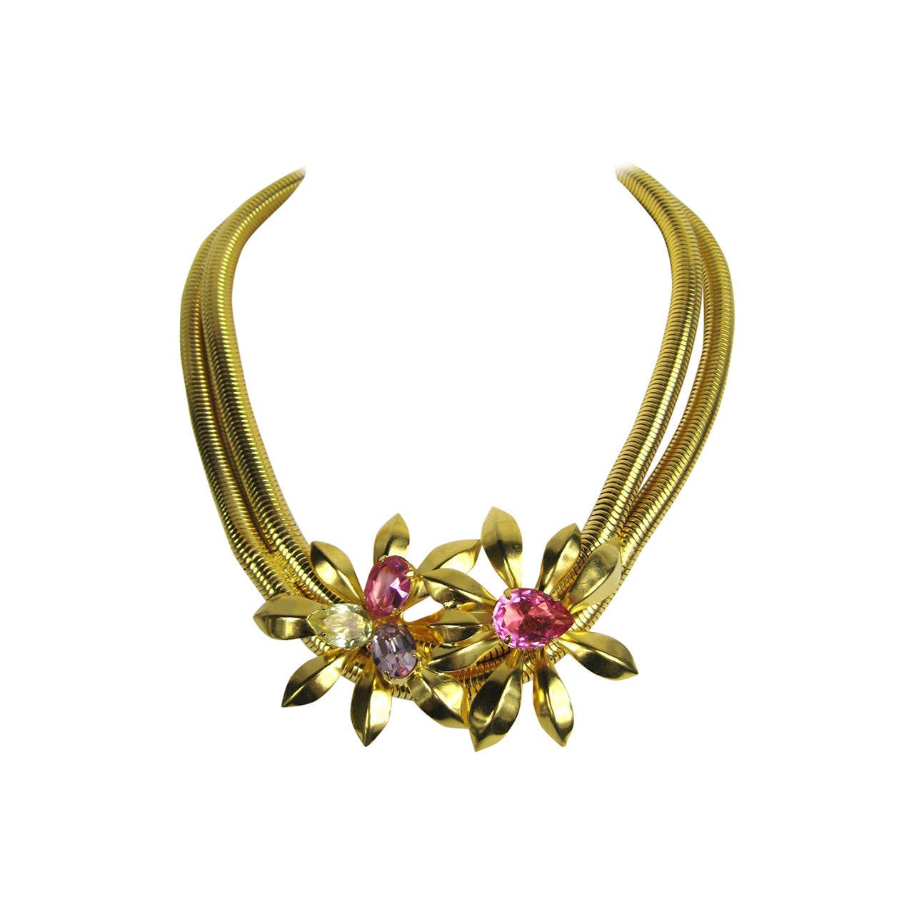 1990s Philippe Ferrandis Floral Crystal Necklace New Never Worn For Sale