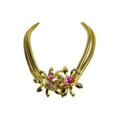 1990s Philippe Ferrandis Floral Crystal Necklace New Never Worn