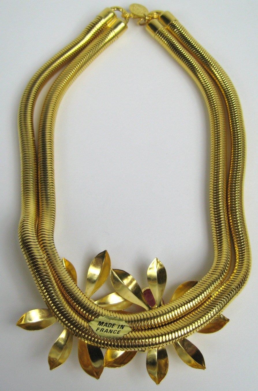 1990s Philippe Ferrandis Floral Crystal Necklace New Never Worn In New Condition For Sale In Wallkill, NY