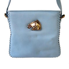 Vintage Barry Kieselstein-Cord STUNNING Blue Leather Horse Handbag Purse 1990's New 