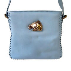 Barry Kieselstein-Cord STUNNING Blue Leather Horse Handbag Purse 1990's New