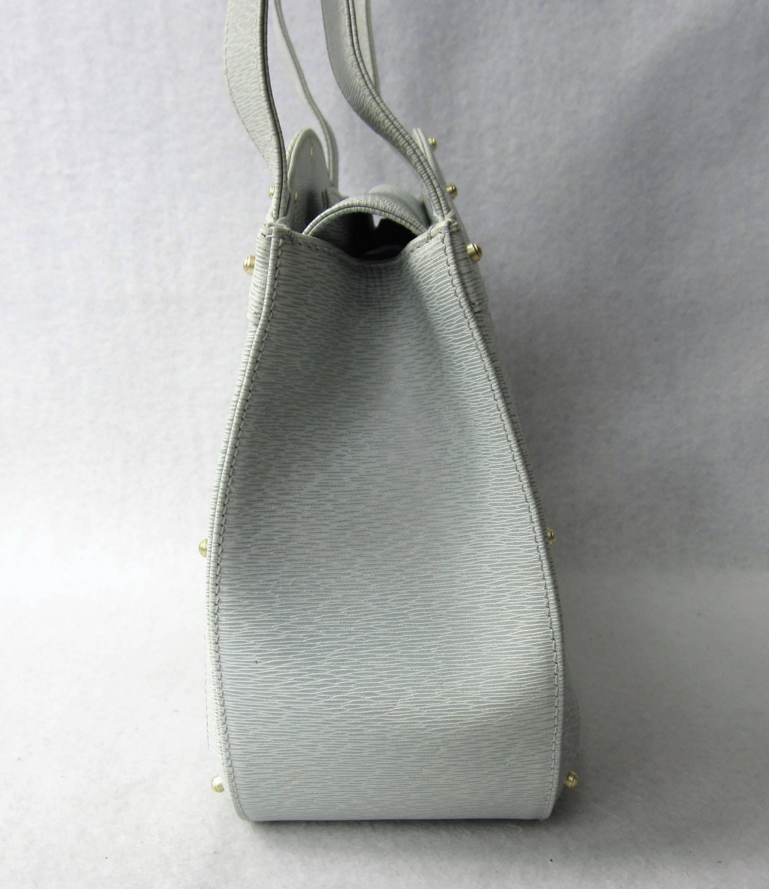 Gorgeous EARLY BARRY KIESELSTEIN CORD Handbag   SMALL KELLY HANDBAG TOTE AND ORIGINAL DUSTER BAG.  Great greenish grey   Hard to Find a New Old Stock Kieselstein, Collectable and unique.  Double Strap with Matte Brass Hardware.  MATTE Gold GATOR