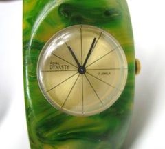Vintage 1930s Green Bakelite Catalin Clamper Watch Bracelet