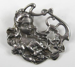 Art Nouveau Sterling silver Portrait Brooch Pin Pendant 1920s