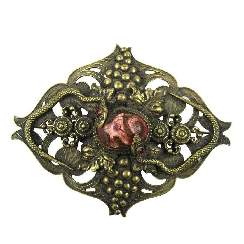Victorian Snake Venetian glass serpent pin brooch