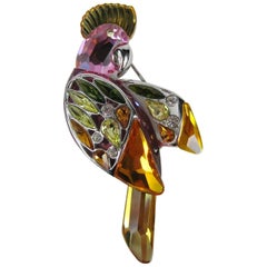 Retro Large Sterling Silver Swarovski Crystal Parrot Brooch New Never Worn 