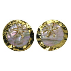 Retro GIANFRANCO FERRE Massive Abalone Crystal Earrings never worn 1980s