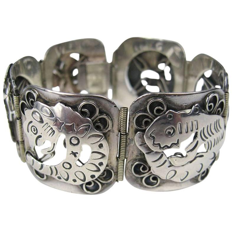 Bracelet mexicain à maillons audacieux vintage en argent sterling