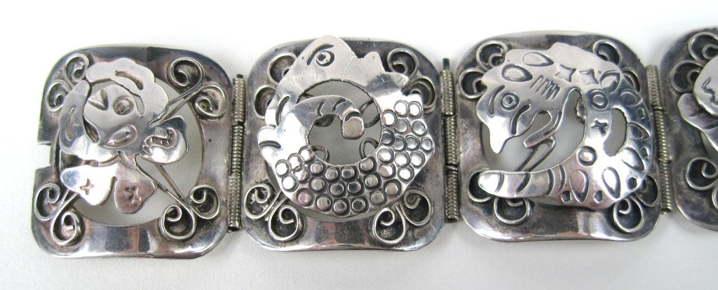 Bracelet mexicain à maillons audacieux vintage en argent sterling Bon état - En vente à Wallkill, NY