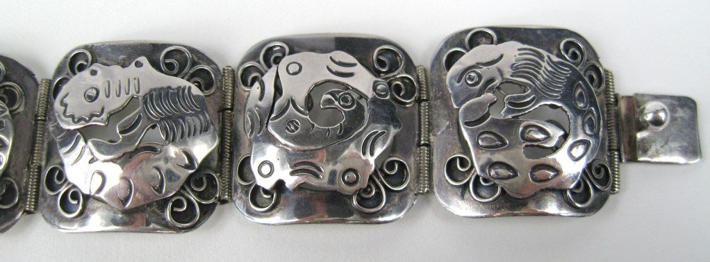 Bracelet mexicain à maillons audacieux vintage en argent sterling Pour femmes en vente