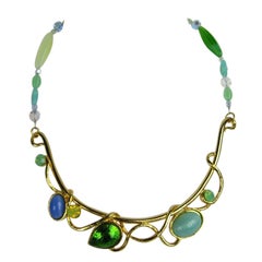 1990s Philippe Ferrandis Gripoix Glass and Stone Choker Necklace New Never worn 