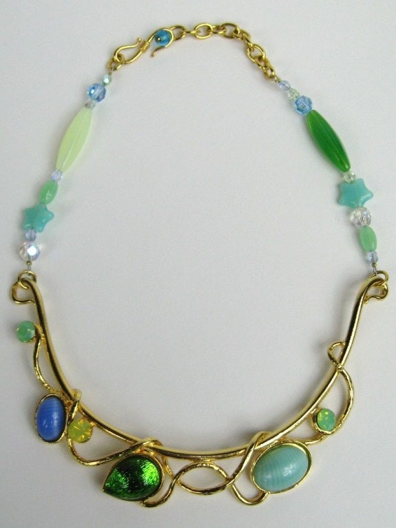 1990s Philippe Ferrandis Gripoix Glass and Stone Choker Necklace New Never worn  In New Condition For Sale In Wallkill, NY