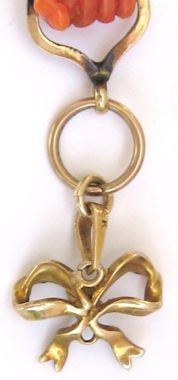 Women's Victorian 14 Karat Estate Gold Coral Brooch Pin For Sale