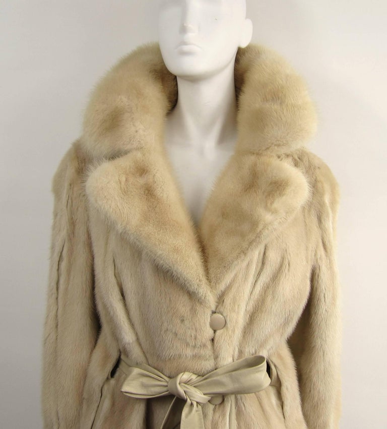 Brown Mink Fur Cream Jacket Large Coat - Vintage 1970's Mod For Sale