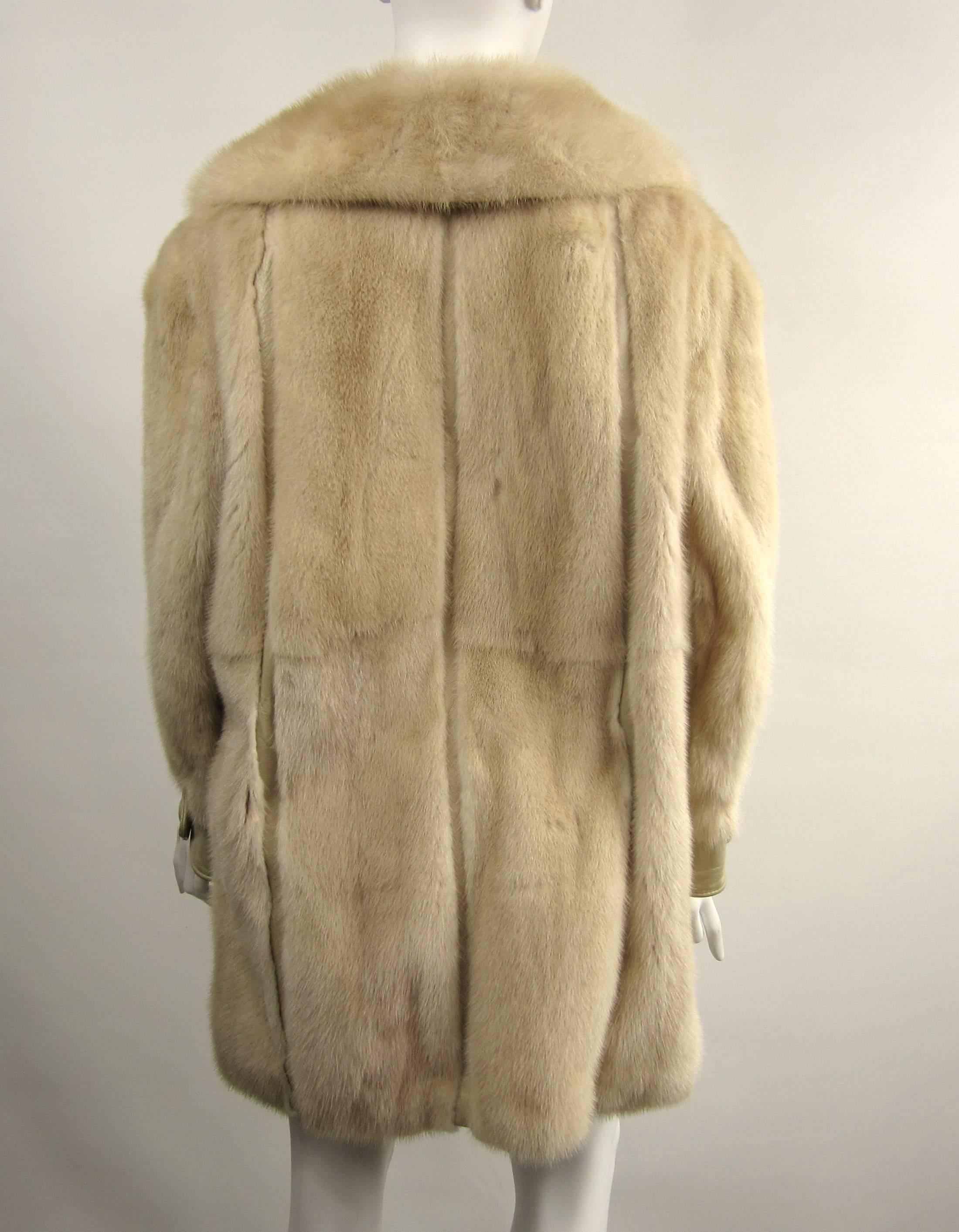 Brown Mink Fur Cream Jacket Large Coat - Vintage 1970's Mod