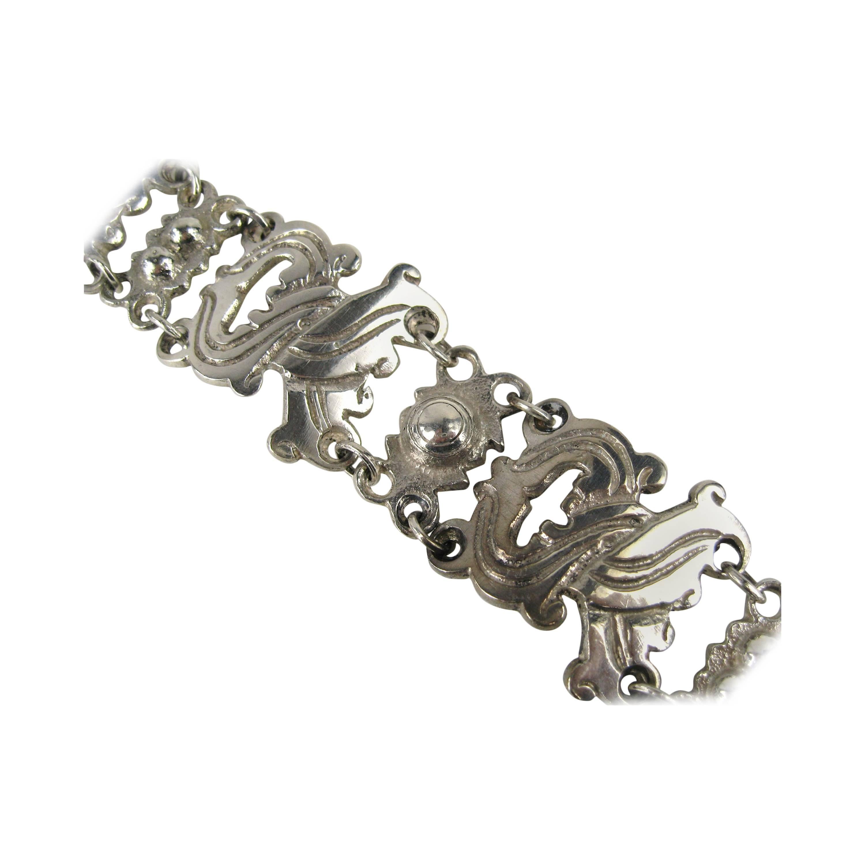 1940s Mexican Sterling Silver Panel Link Bracelet 