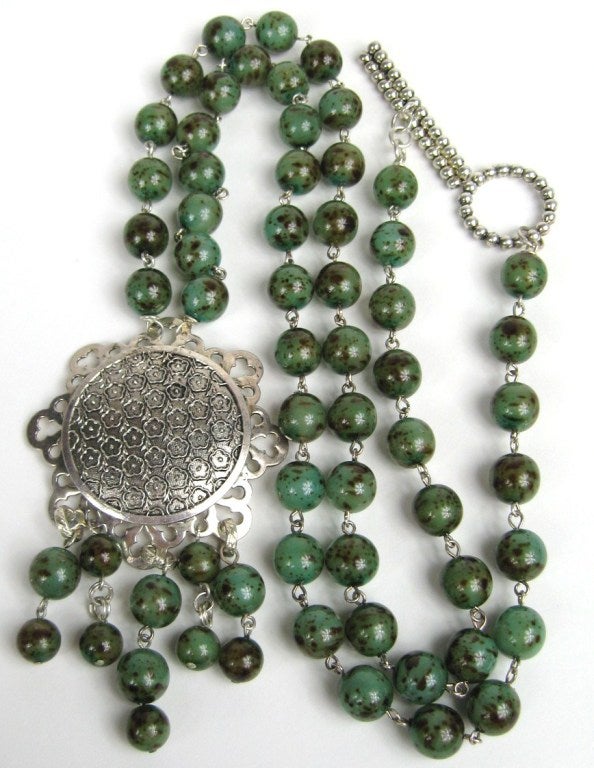 Dominique Aurientis Lange Glasperlen-Silber-Halskette 1980er Jahre NEU, nie getragen im Angebot 1
