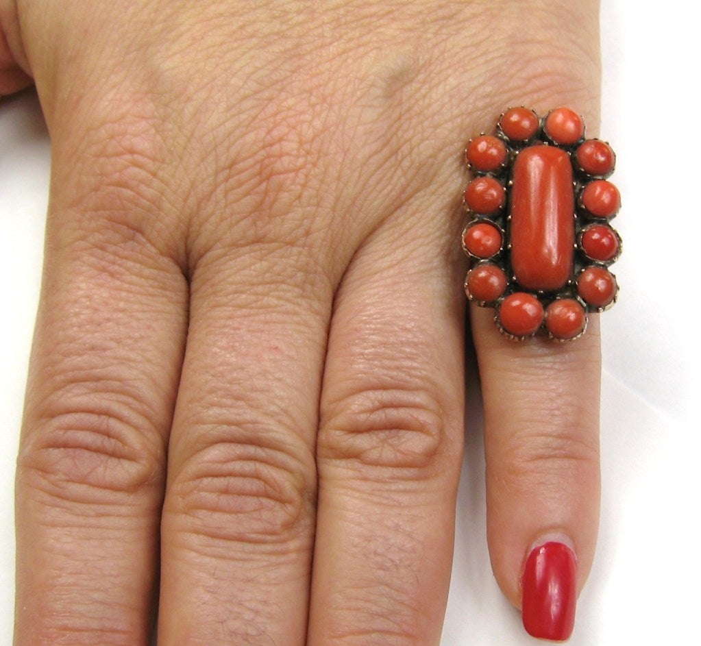 Antique Victorian 10K Gold Large Coral Ring For Sale 1