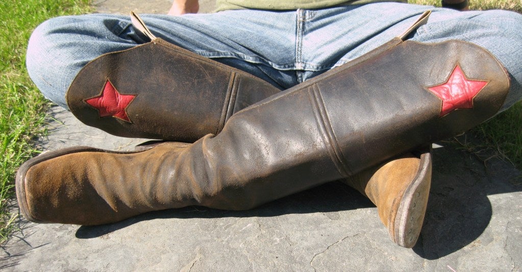 Men's cavalry  Style Cowboy Boots Distressed Leather Red Star In Good Condition In Wallkill, NY