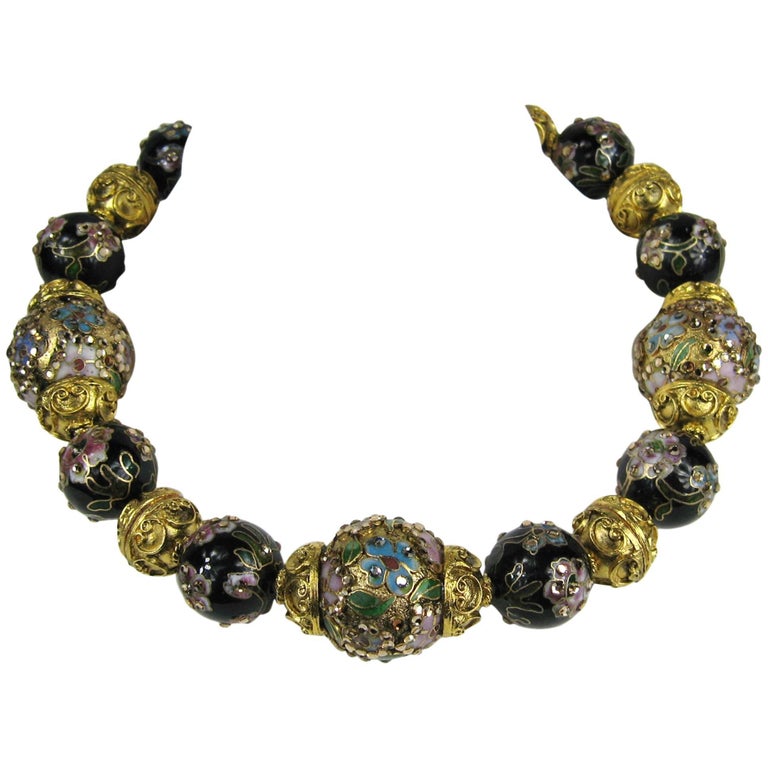 Barrera Couture Statement Gold Plated Ceramic Beaded Necklace