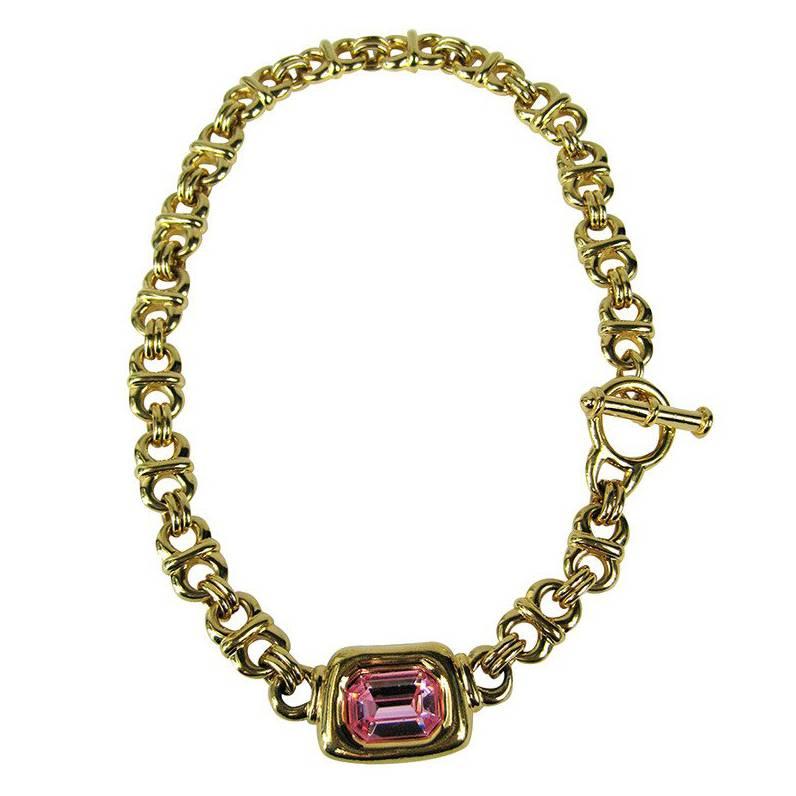 Stunning Ciner Pink swarovski Crystal Necklace 1980s New, never worn  For Sale