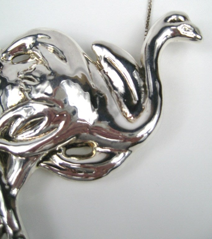 Massive Sterling Silver Bird Pendant Brooch Necklace  In New Condition In Wallkill, NY