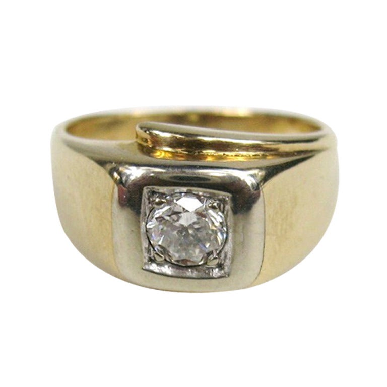 Mid Century 14K Gold Men's Diamond Ring For Sale