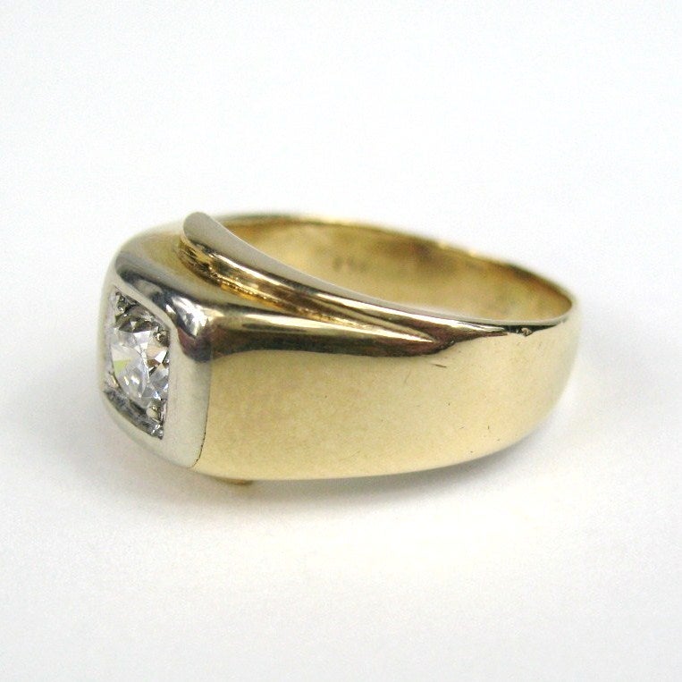 Mid Century 14K Gold Diamantring für Männer für Damen oder Herren im Angebot