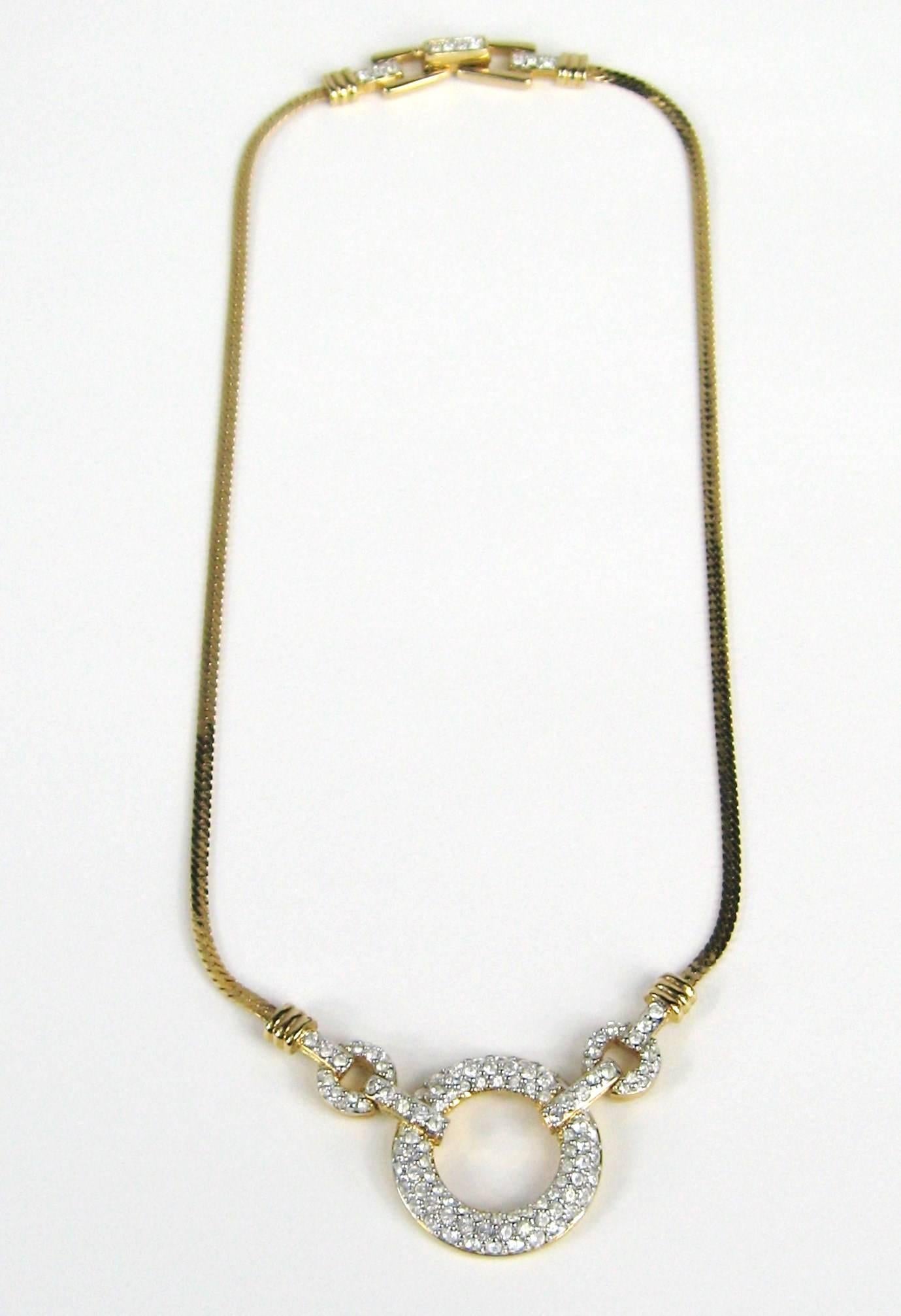 SWAROVSKI Crystal Gold Gilt Drop Necklace Circle New, Never Worn 1980s For Sale 1