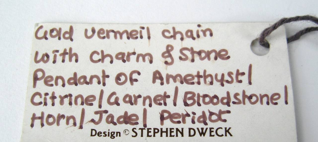Stephen Dweck Sterling Silver Carved stone Charm Necklace New, Never worn 1980s  In New Condition For Sale In Wallkill, NY