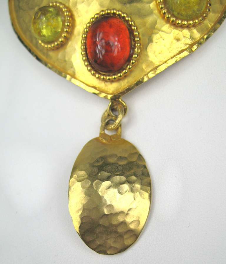 1980's Dominique Aurientis gripoix glass Shield Necklace New, Never Worn  In New Condition For Sale In Wallkill, NY