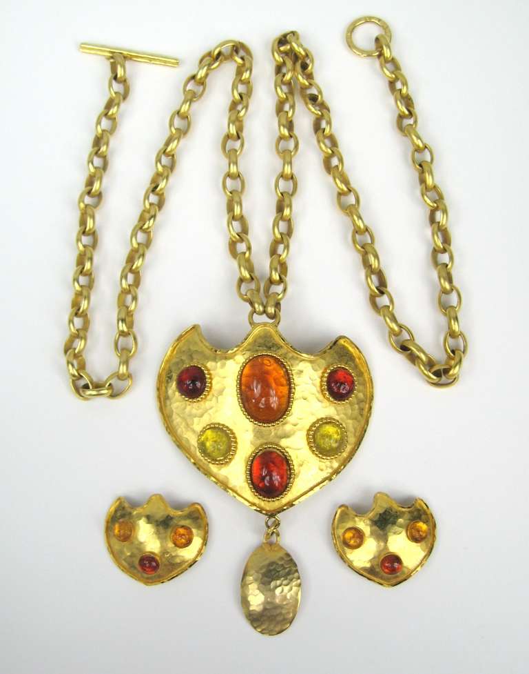 Women's 1980's Dominique Aurientis gripoix glass Shield Necklace New, Never Worn  For Sale