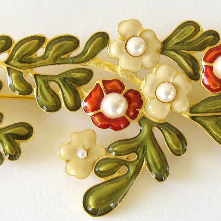 1990's Karl Lagerfeld Enamel Floral Brooch Pin  New, Never worn  In New Condition In Wallkill, NY