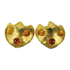 Vintage Dominique Aurientis Gripoix glass Shield Earrings New, Never Worn 