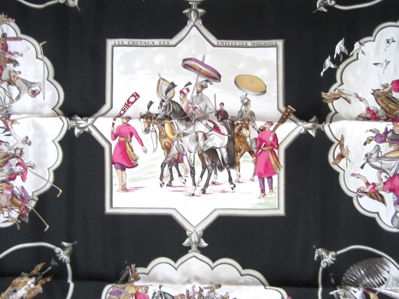 Stunning Hermes Silk Scarf Measures 36 in x 36 in. Never worn.  With Hermes Box.  We have tons of silk scarves on our storefront Hermes, Gucci, and Escada. Please be sure to check our storefront for more fashion as we have both Vintage and