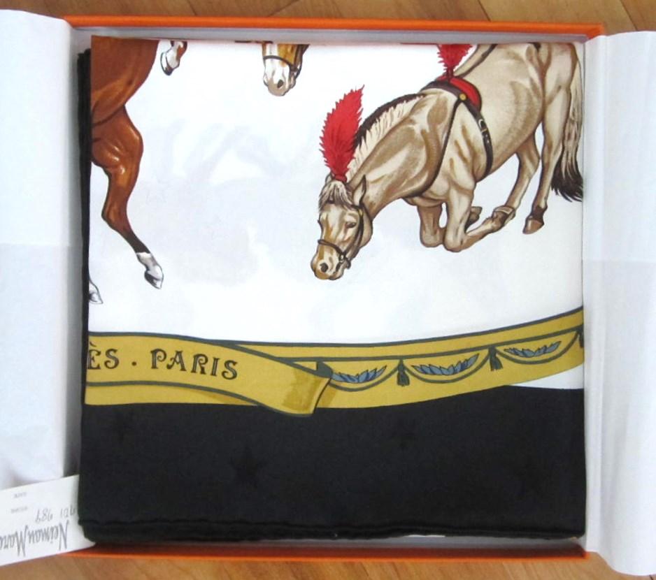 Hermes Silk Scarf EN PISTE Horses Robert Dallet 1990s New, Never Worn  2