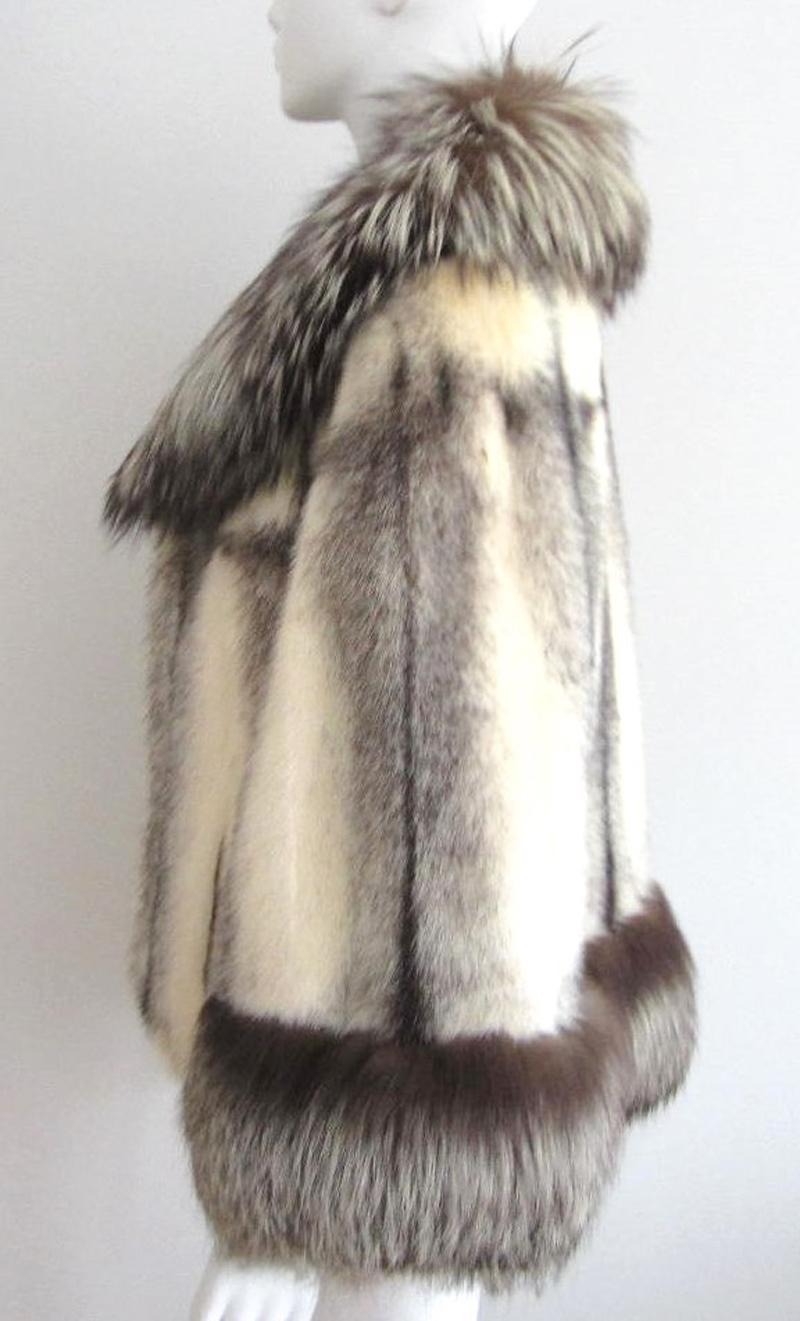 Gray Stunning Cross Mink Fur & FOX Fur Cape Jacket 